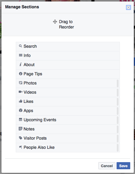 Move Facebook sections