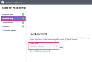 Select Facebook pixel in WooCommerce plugin
