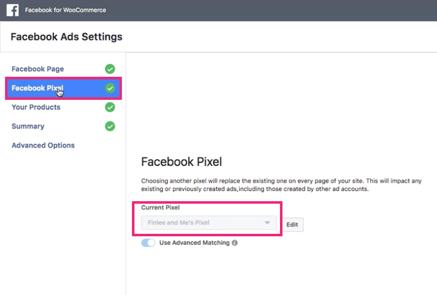Select Facebook pixel in WooCommerce plugin