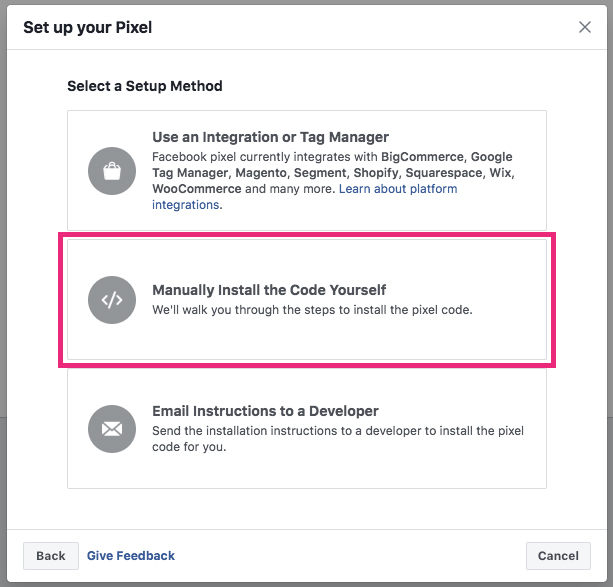 Instructions to Install the Facebook pixel manually 